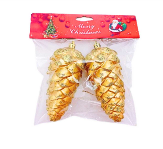 Arany Fenyőtoboz Karácsonyi Dísz – 2 db (13×6 cm)