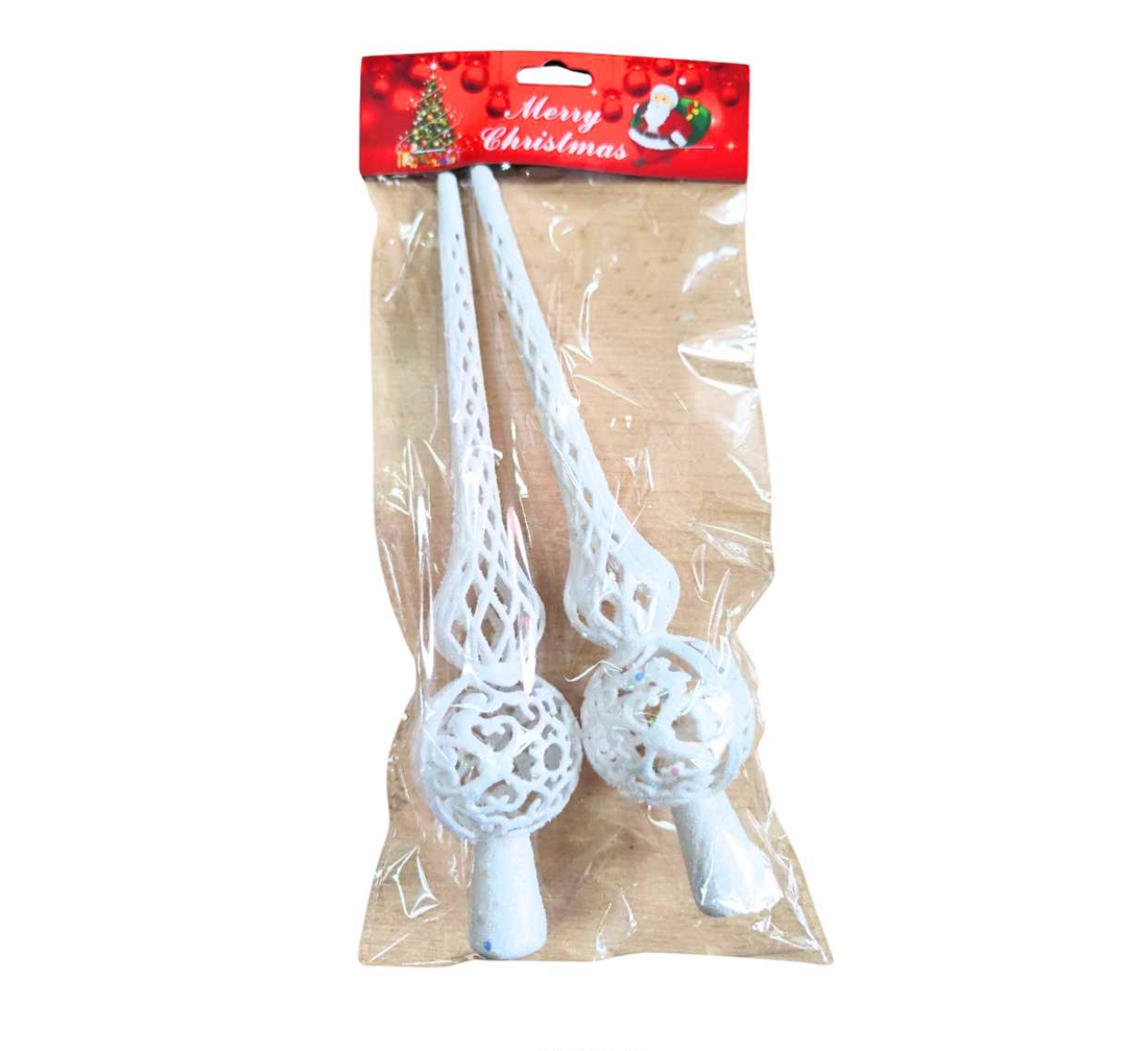 Fehér Csillogó Karácsonyi Függődísz – Hosszú Díszpálca Szett (25×5 cm, 2 db)