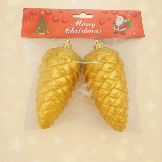 Arany Fenyőtoboz Karácsonyi Dísz – 2 db (13×6 cm)