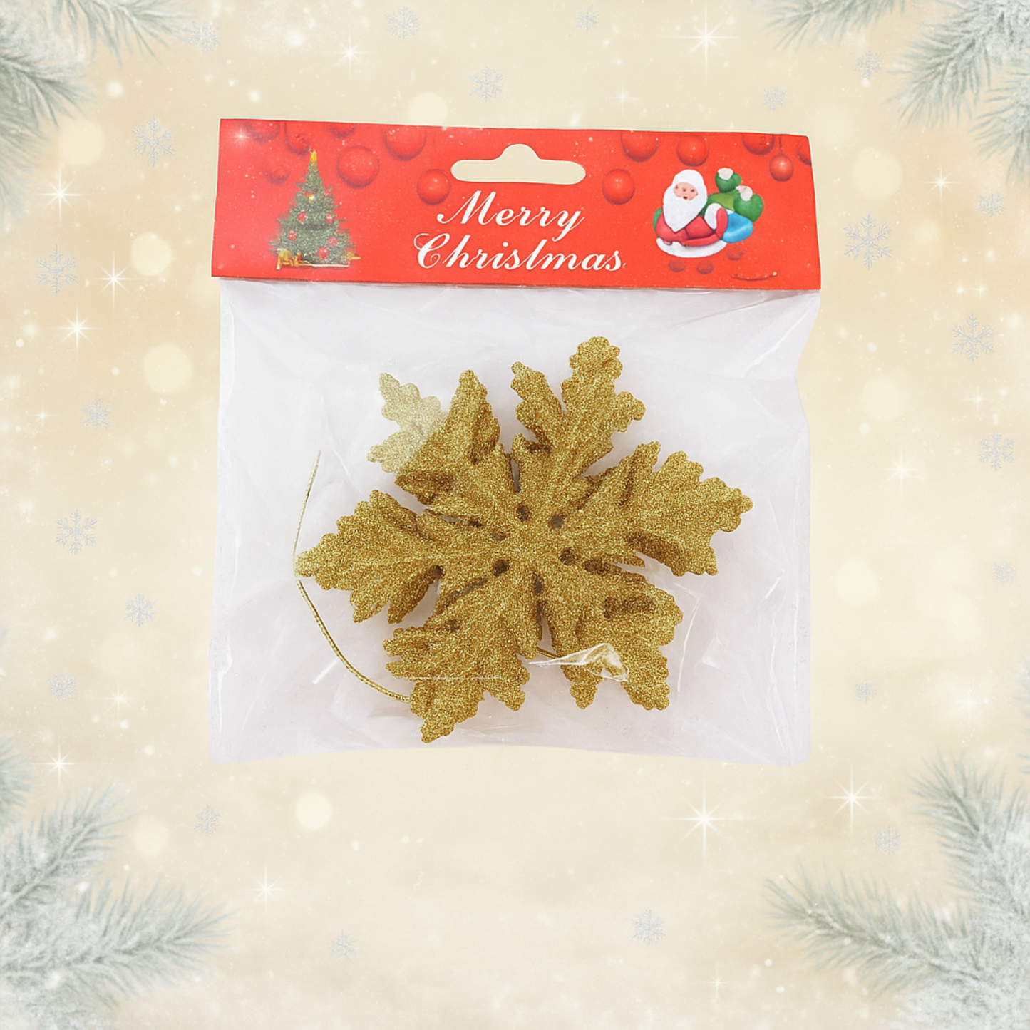 Arany Csillámos Karácsonyi Virág Dísz – 6 db (10 cm)