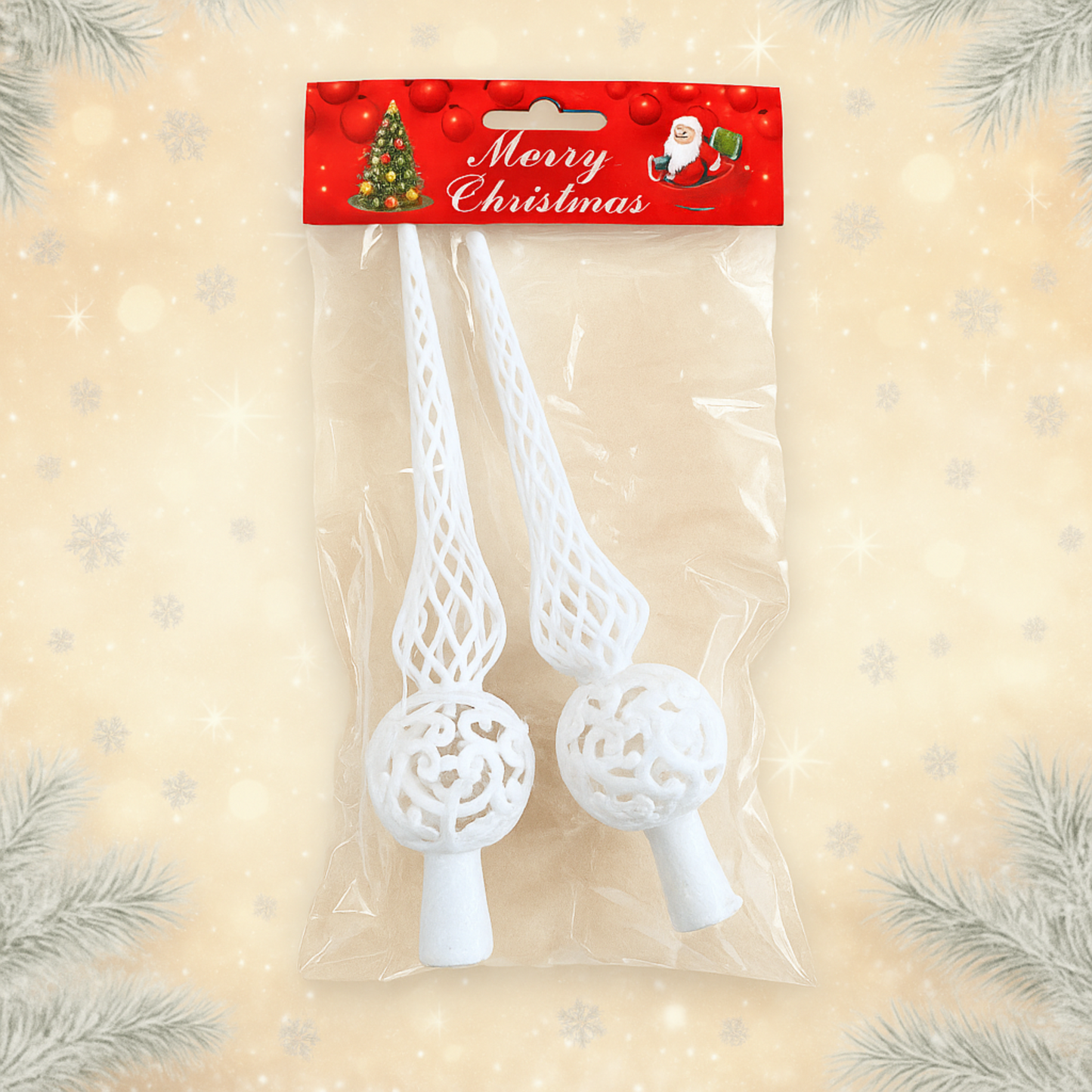 Fehér Csillogó Karácsonyi Függődísz – Hosszú Díszpálca Szett (25×5 cm, 2 db)