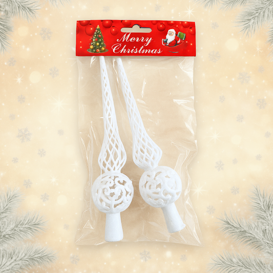 Fehér Csillogó Karácsonyi Függődísz – Hosszú Díszpálca Szett (25×5 cm, 2 db)