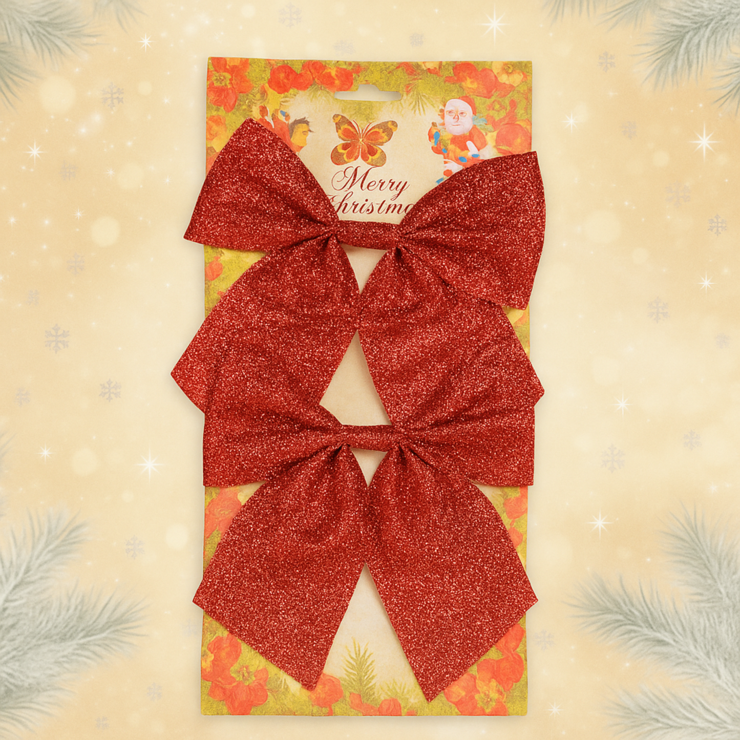 Piros Csillámos Karácsonyi Masni – 13×14 cm (3 db / csomag)