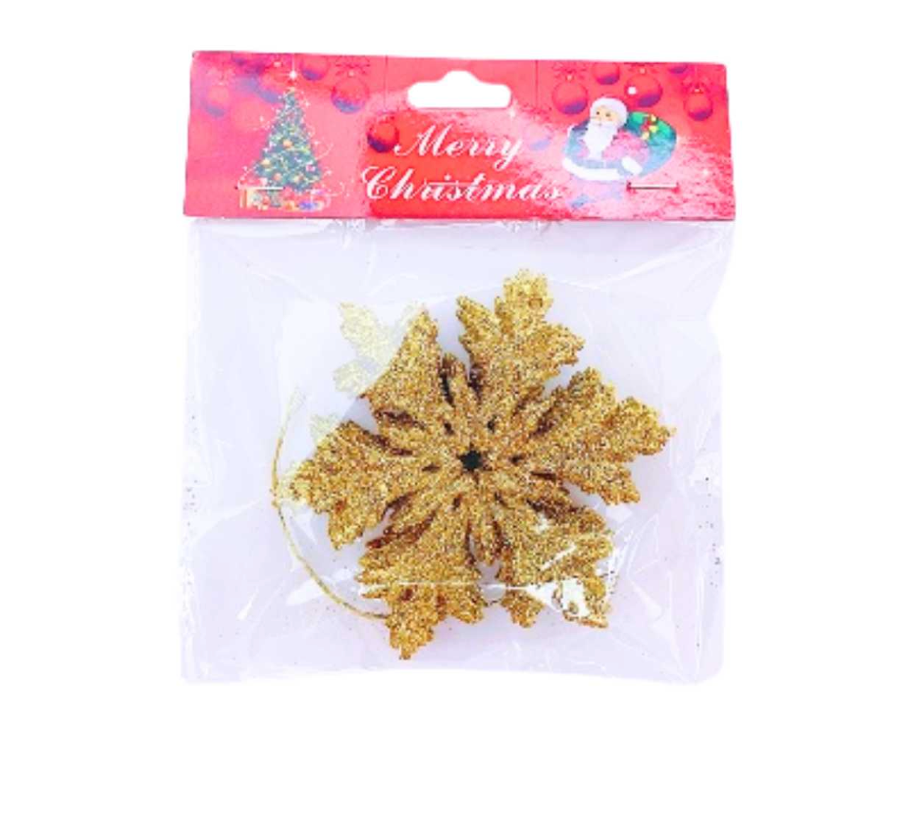 Arany Csillámos Karácsonyi Virág Dísz – 6 db (10 cm)